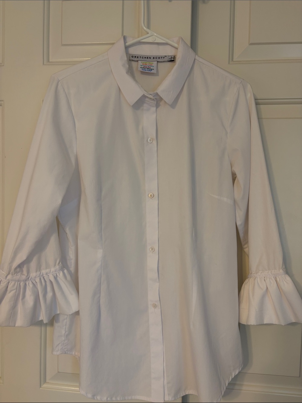 Gretchen Scott White Button-Front Shirt with Ruffle Cuffs
